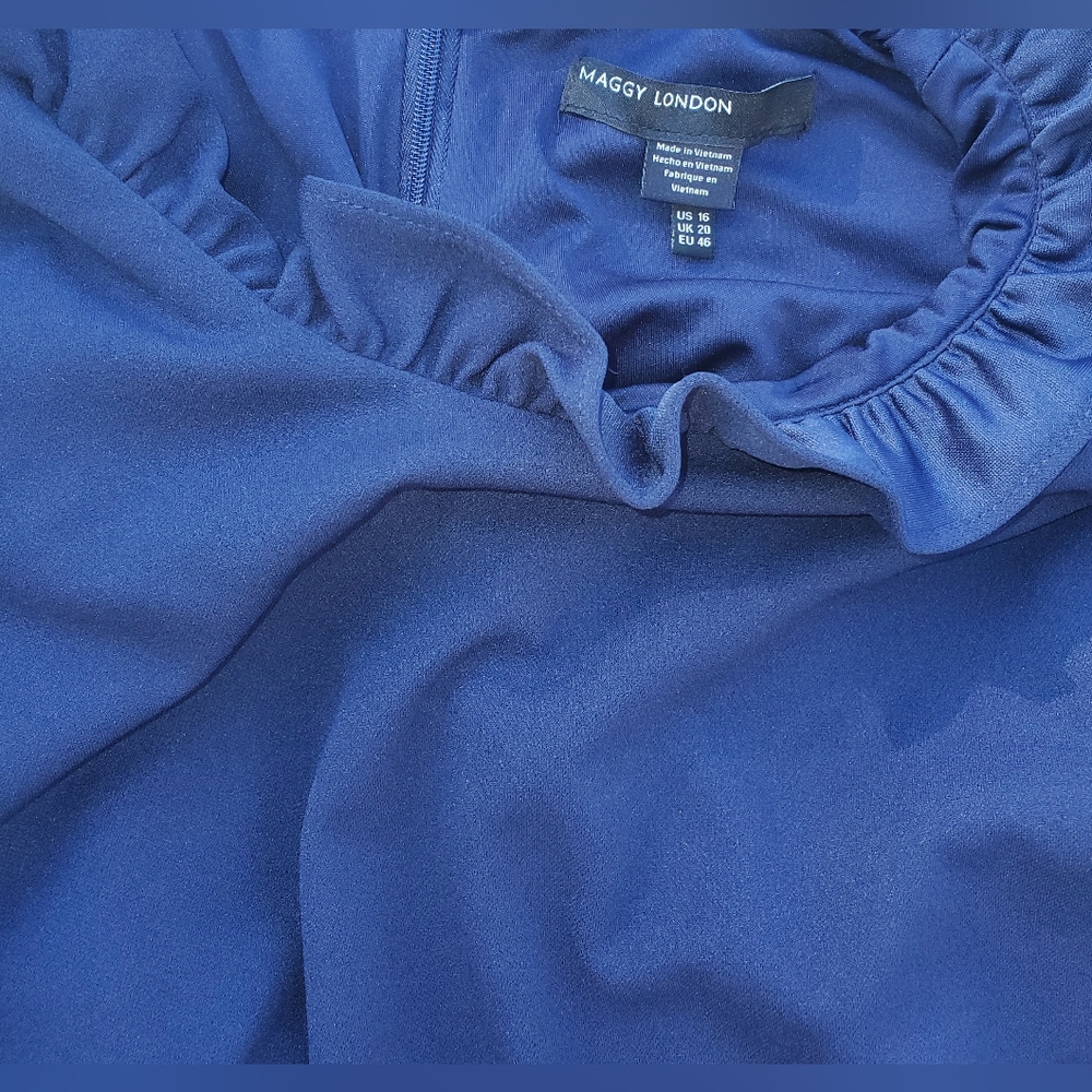 Maggy London Navy Ruffle Sleeve Midi Dress - Picture 2 of 11